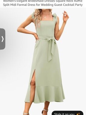 Sage Green Square Neck Midi Dress with Tie Waist- only used for photos!